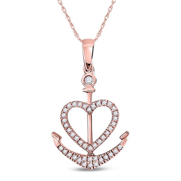 Round Diamond Heart Anchor Pendant 1/8 Cttw 14KT Rose Gold