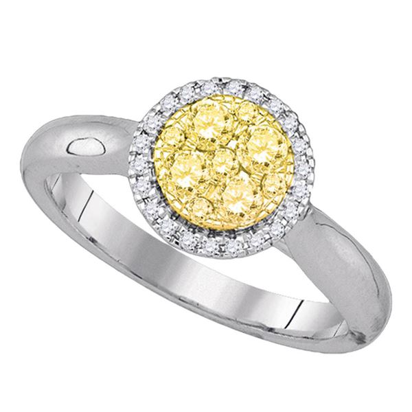 Round Canary Yellow Diamond Circle Cluster Ring 1/2 Cttw 14KT White Gold
