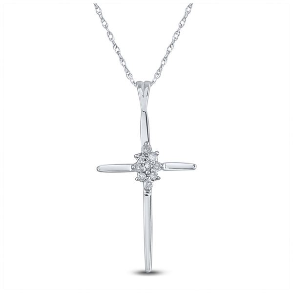 Round Diamond Cluster Cross Pendant 1/12 Cttw 10KT White Gold