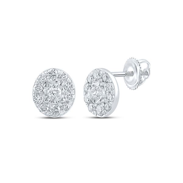 Round Diamond Oval Earrings 1/3 Cttw 10KT White Gold
