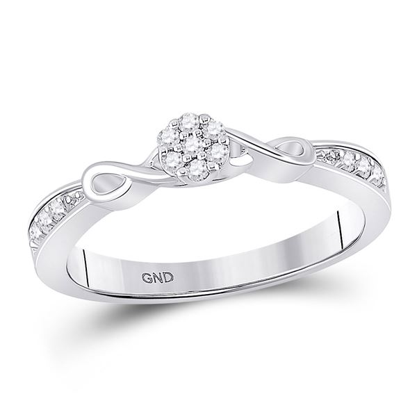 Round Diamond Scroll Flower Cluster Ring 1/6 Cttw 10KT White Gold