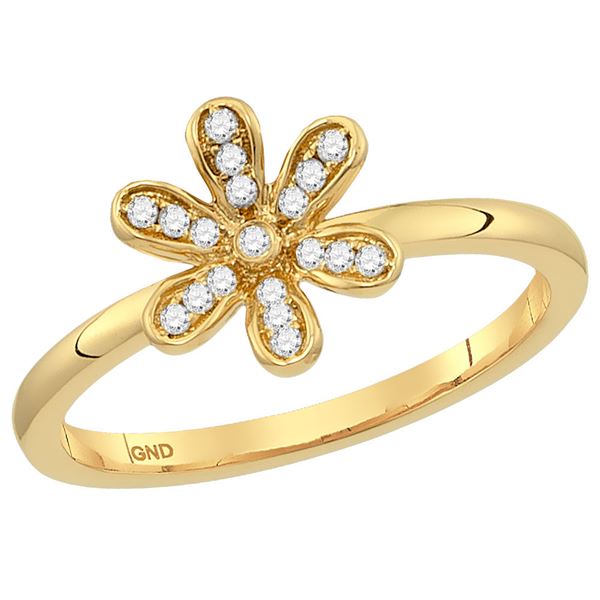 Round Diamond Flower Floral Stackable Band Ring 1/8 Cttw 10KT Yellow Gold