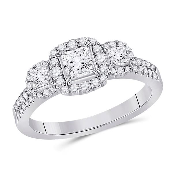 3-stone Bridal Wedding Engagement Ring 1 Cttw 14KT White Gold
