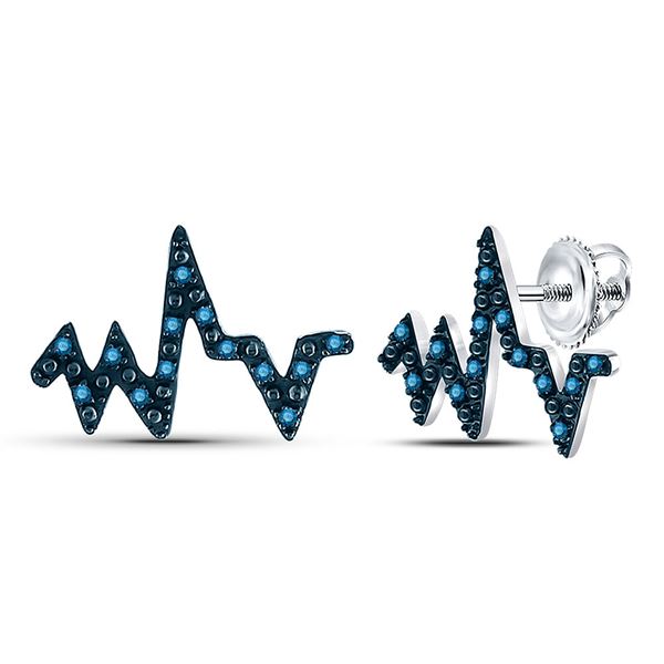 Round Blue Color Enhanced Diamond Heartbeat Earrings 1/12 Cttw 10KT White Gold