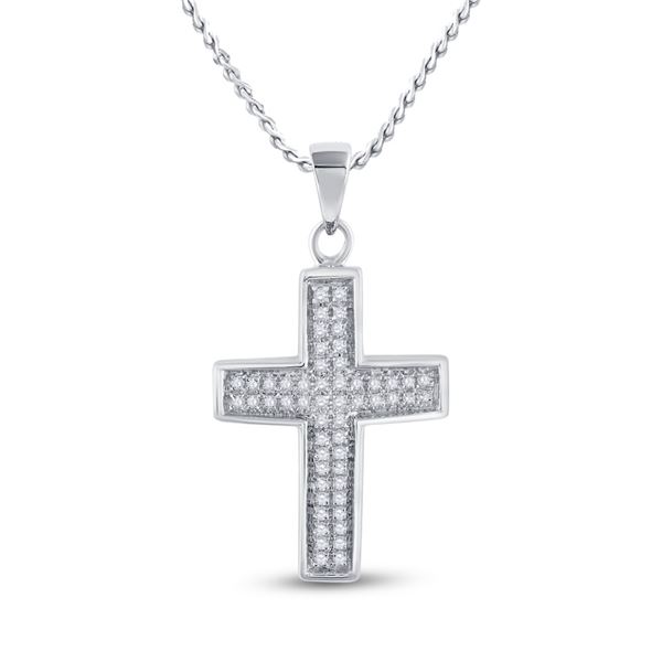 Round Diamond Cross Pendant 1/6 Cttw 10KT White Gold