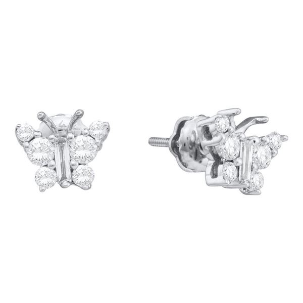 Baguette Diamond Butterfly Bug Earrings 1/2 Cttw 14KT White Gold