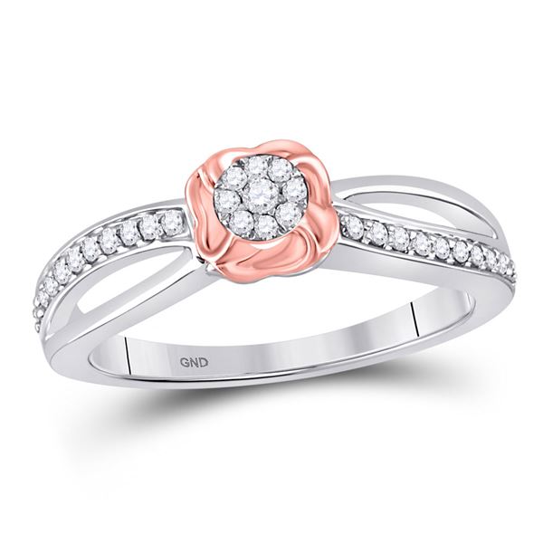 Round Diamond Flower Cluster Ring 1/6 Cttw 10KT Two-tone Gold