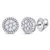 Round Diamond Flower Halo Cluster Earrings 1/2 Cttw 14KT White Gold