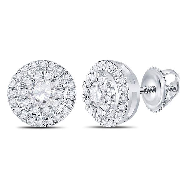 Round Diamond Circle Cluster Stud Earrings 1/2 Cttw 10KT White Gold