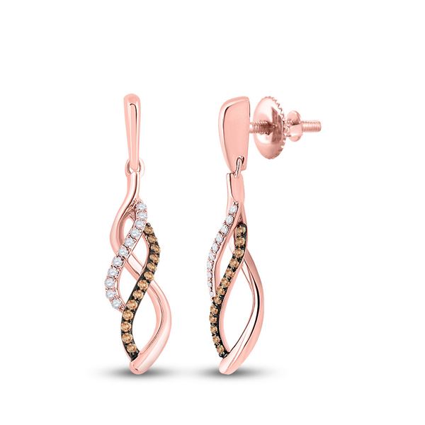 Round Brown Diamond Dangle Earrings 1/5 Cttw 14KT Rose Gold