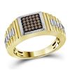 Image 1 : Round Brown Diamond Square Cluster Ribbed Ring 1/4 Cttw 10KT Yellow Gold