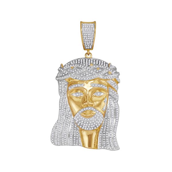 Round Diamond Jesus Charm Pendant 2-1/2 Cttw 10KT Yellow Gold