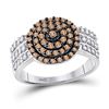 Image 1 : Round Brown Diamond Concentric Cluster Ring 3/4 Cttw 10KT White Gold