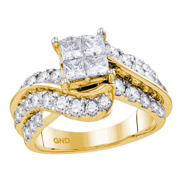 Cluster Bridal Wedding Engagement Ring 2 Cttw 14KT Yellow Gold