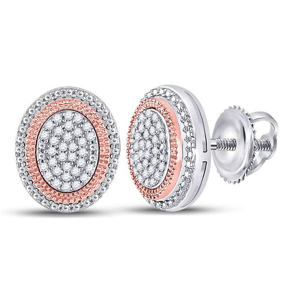 Round Diamond Oval Cluster Earrings 1/6 Cttw 10KT Two-tone Gold