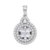 Image 1 : Princess Diamond Cluster Circle Frame Pendant 7/8 Cttw 14KT White Gold