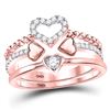 Image 1 : Round Diamond 2-Piece Beaded Heart Band Ring Set 1/3 Cttw 14KT Rose Gold
