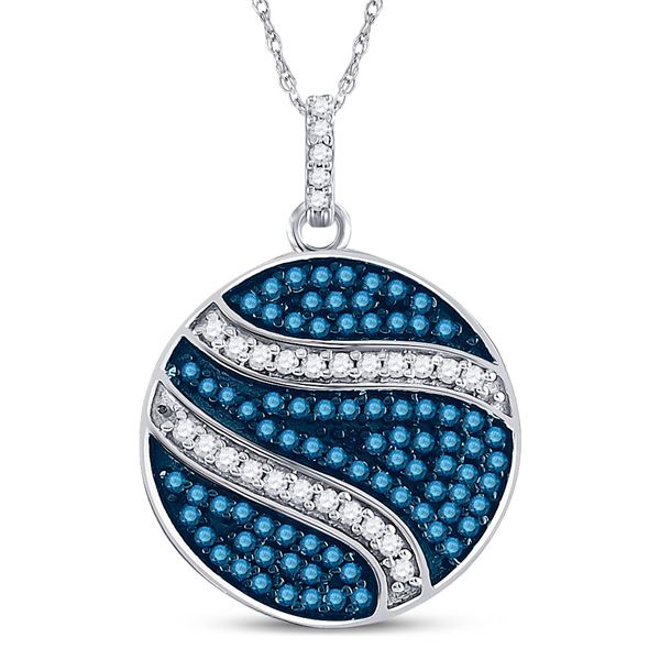 Round Blue Color Enhanced Diamond Circle Pendant 3/4 Cttw 10KT White Gold