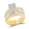 Image 2 : Diamond Cluster Matching Wedding Set 1 Cttw 10KT Yellow Gold