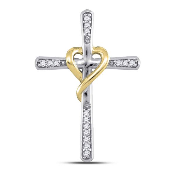 Round Diamond Cross Pendant 1/20 Cttw 10KT Two-tone Gold
