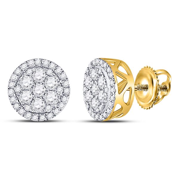 Round Diamond Flower Cluster Earrings 1/2 Cttw 10KT Yellow Gold