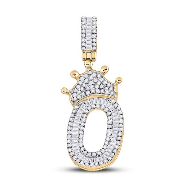 Baguette Diamond Number 0 Crown Charm Pendant 3/4 Cttw 10KT Yellow Gold