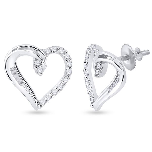 Round Diamond Heart Earrings 1/6 Cttw 10KT White Gold