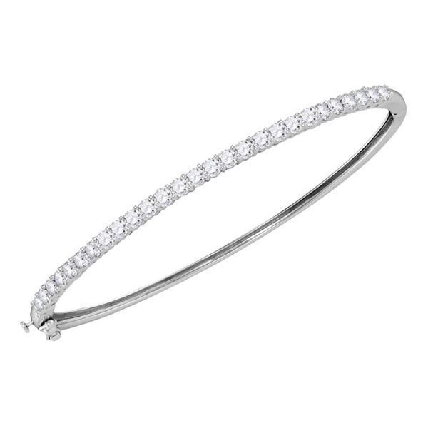 Round Diamond Single Row Bangle Bracelet 2 Cttw 14KT White Gold