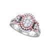 Image 1 : Round Pink Diamond Oval Cluster Ring 1-1/4 Cttw 14KT White Gold