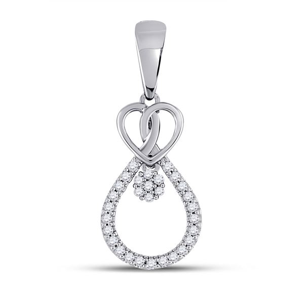 Round Diamond Heart Teardrop Cluster Pendant 1/10 Cttw 10KT White Gold
