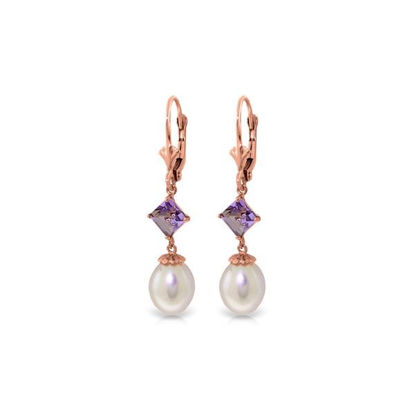 Genuine 9.5 ctw Pearl & Amethyst Earrings 14KT Rose Gold - REF-24Y4F