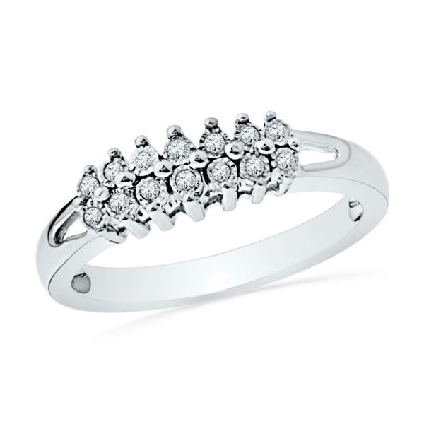 Round Diamond Double Row Fashion Band Ring 1/20 Cttw 10KT White Gold