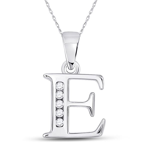 Round Diamond E Initial Letter Pendant 1/20 Cttw 10KT White Gold