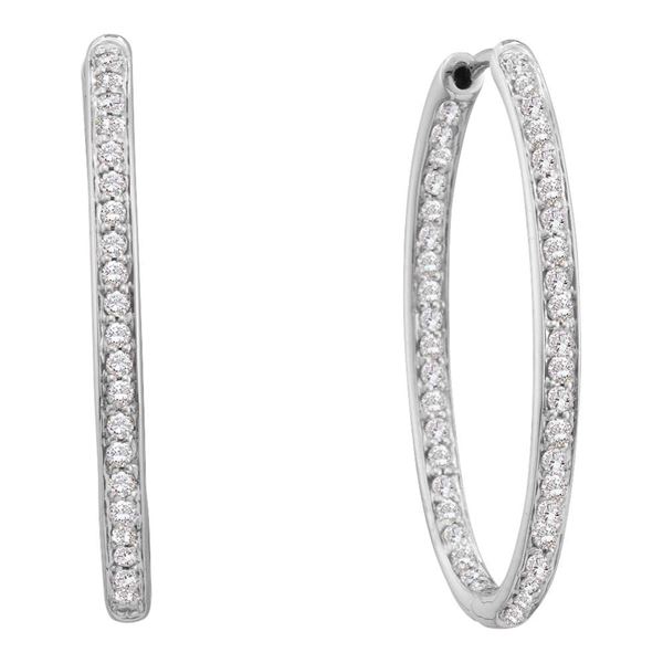 Round Diamond Inside Outside Endless Hoop Earrings 1/2 Cttw 14KT White Gold