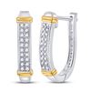 Image 1 : Round Diamond Oblong Hoop Earrings 1/6 Cttw 10KT Two-tone Gold