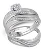 Trio Matching Halo Wedding Bridal Ring Set 1/5 Cttw 10KT White Gold