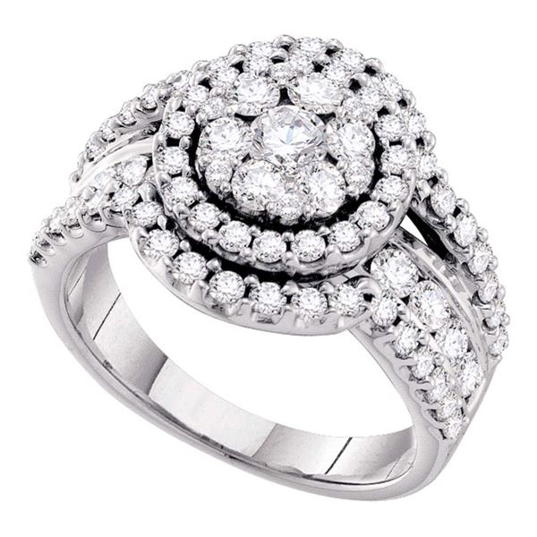 Round Diamond Flower Cluster Cluster Ring 2 Cttw 14KT White Gold