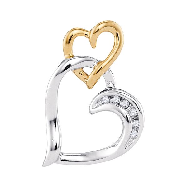 Round Diamond Heart Pendant .03 Cttw 10KT Two-tone Gold
