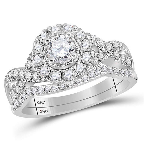 Diamond Twist Bridal Wedding Ring Band Set 1 Cttw 14KT White Gold