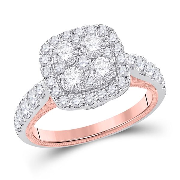Diamond Cluster Bridal Wedding Engagement Ring 2 Cttw 14KT Two-tone Gold