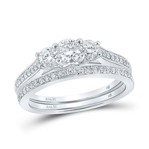 Diamond Bridal Wedding Ring Band Set 1 Cttw 14KT White Gold