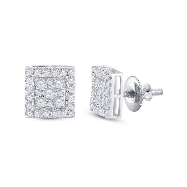 Round Diamond Square Cluster Stud Earrings 1/2 Cttw 10KT White Gold