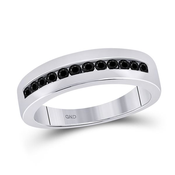 Round Black Color Enhanced Diamond Wedding Band Ring 1/2 Cttw 10KT White Gold