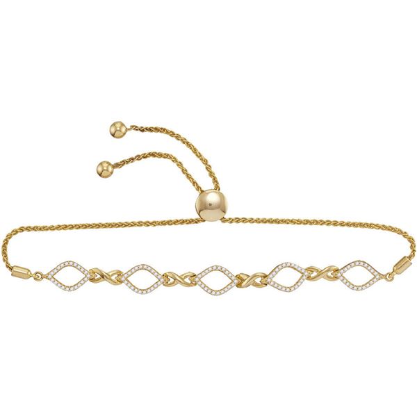 Round Diamond Infinity Oval Bolo Bracelet 1/4 Cttw 10KT Yellow Gold
