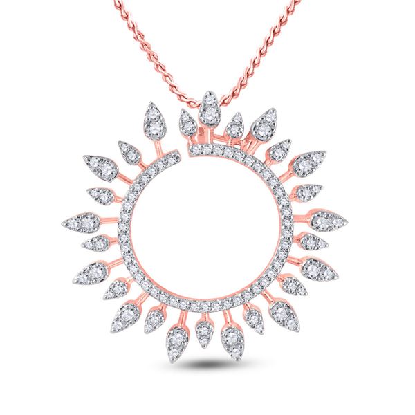 Round Diamond Sunburst Circle Pendant 3/4 Cttw 14KT Rose Gold