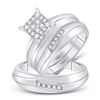 Image 1 : Diamond Cluster Matching Wedding Set 3/8 Cttw 10KT White Gold