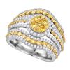 Image 1 : Round Yellow Diamond Stripe Cluster Ring 2 Cttw 14KT White Gold