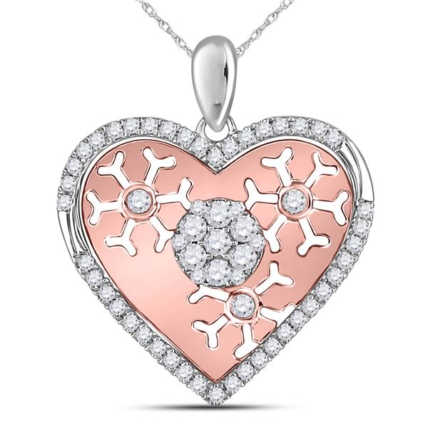 Round Diamond Cluster Heart Pendant 1/2 Cttw 14KT Two-tone Gold