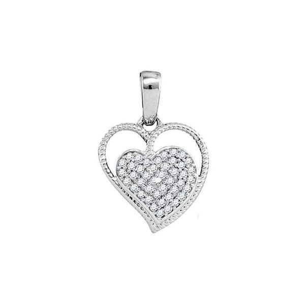 Round Diamond Heart Milgrain Pendant 1/10 Cttw 10KT White Gold