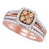 Image 1 : Round Brown Diamond Bridal Wedding Ring Band Set 1 Cttw 14KT Rose Gold